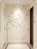 Papier peint personnalisé en aquarelle avec feuilles vertes et oiseaux, motif minimaliste de branche d'arbre, pour salon, chambre, chambre d'enfant, décoration murale de la maison