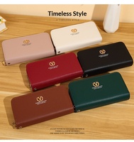 Nouveau portefeuille long pour femme de style coréen avec double fermeture éclair, grande capacité, sacoche pour téléphone, pochette minimaliste tendance en PU à motif litchi