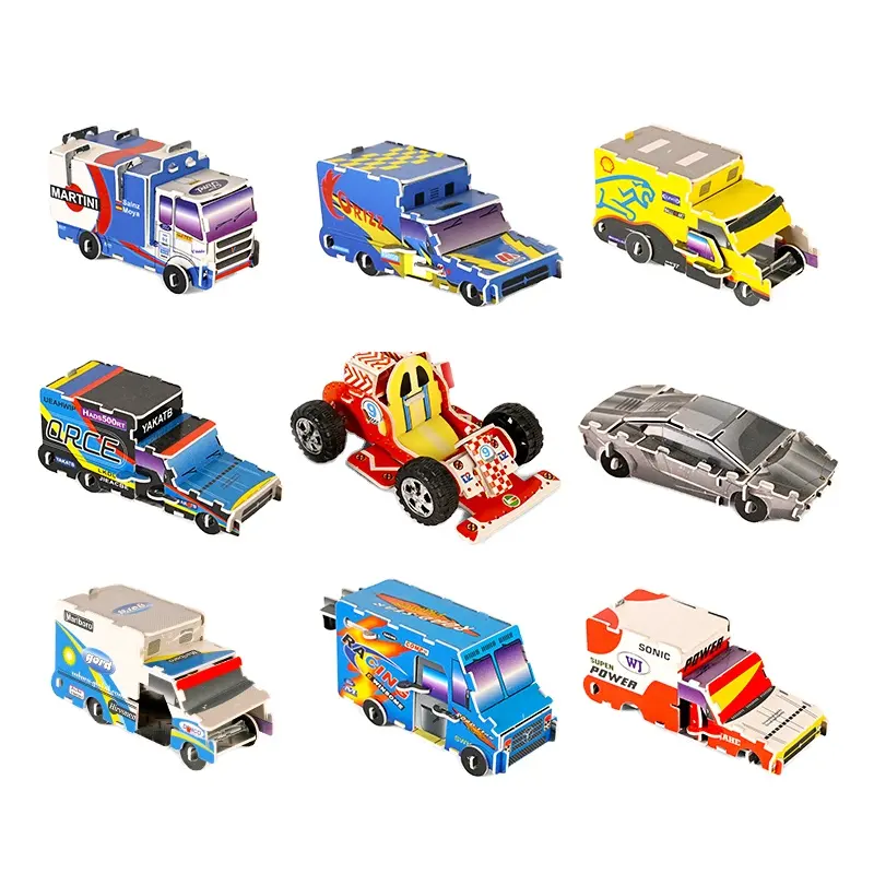 Venda quente Promoção barato presente montar carros de brinquedo personalizado mini brinquedo carro pp plástico 3d quebra-cabeça pequeno mini carro para crianças