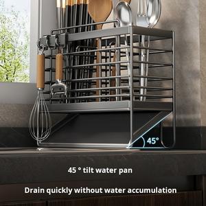 Porte-éponge pour évier de cuisine avec boîte de rangement pour cuillère, en acier au carbone antirouille, support de brosse amovible, plateau d'égouttement automatique - Product Image 6