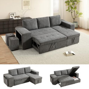 Sofá Cama Extraíble con Espacio de Almacenamiento, Sofá Cama en Forma de L Reversible con Otomana Móvil, Tapizado en Chenilla - Product Image 1