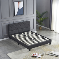 Cadre de lit en bois simple style double queen king size, design de cadre de lit rembourré en tissu Prado