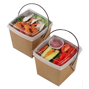 780 ml portable paper box with plastic handle unfold packaging paper lunch box
