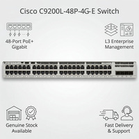 Nuevo Switch Cisco Catalyst 9200L C9200L-48P-4G-E Original, 48 Puertos PoE+, 4x1G Uplinks Fijos, Network Essentials L3, Gestado, en Stock