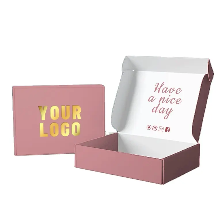 Scatole postali di spedizione cartone riciclato abbigliamento Mailer imballaggio scatola di carta Logo stampato personalizzato di alta qualità ondulato rosa