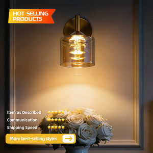 Lámpara de Pared LED Moderna de Hierro y Vidrio, Luz Blanca Cálida, para Sala de Estar y Baño, Decorativa con Cuerpo de Hierro en Latón Antiguo - Product Image 2