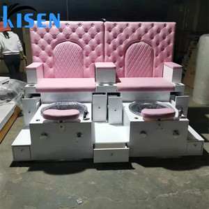Kisen, nuevo masaje de pies de lujo, silla de pedicura rosa para doble persona con interruptor de agua, cuenco de cristal, luz de Color para salón de uñas de EE. UU. - Product Image 6