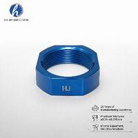 Élément de fixation de précision en aluminium anodisé CNC sur mesure, hexagonal, pour écrou, marqué au laser bleu, filetage interne, usinage par électroérosion à fil (EDM), OEM