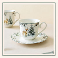 Service de table en céramique de Noël imprimé Forêt des Neiges, Bonhomme de Neige et Élan, compatible micro-ondes et lave-vaisselle, pour la table familiale