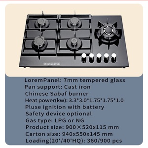 Cuisinière à gaz de qualité 5 brûleurs plaque de cuisson à gaz intégrée noire appareil de cuisine en verre trempé en fonte lourde pour une utilisation en camping-car en plein air fabriqué en chine - Product Image 6