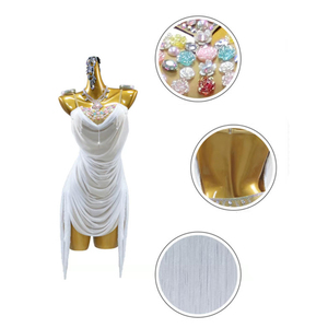 Costume de danse latine en tulle <span class=keywords><strong>blanc</strong></span> sur mesure avec cristaux scintillants pour la performance et la compétition - Product Image 6