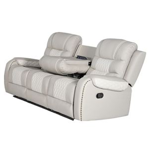 Chaise longue inclinable en velours et cuir de style européen avec cadre en bois, extensible, pour salon, avec fonctions de massage et de refroidissement - Product Image 3