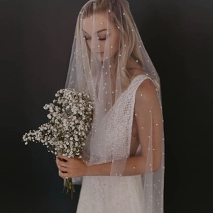 Tissu en tulle doux à faible densité avec perles brodées pour <span class=keywords><strong>voile</strong></span> de mariée - Product Image 4