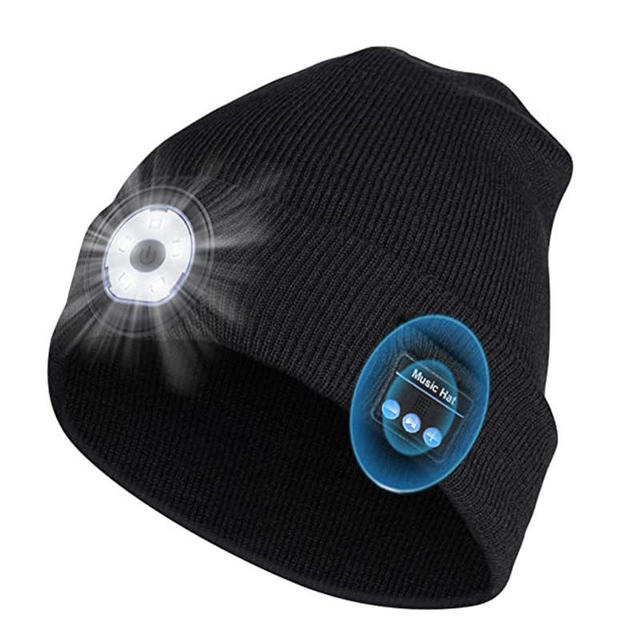Reida Microphone Headphone Music Smart Caps Beanie Knitted Plush Velvet Winter Hat With Headphone LED Wireless Earphone Cap