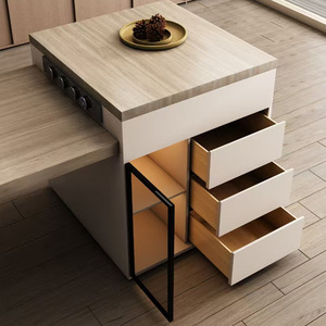 <span class=keywords><strong>Table</strong></span> à manger Nansen en bois à plateau en pierre, style italien de luxe léger, rétractable électriquement, <span class=keywords><strong>avec</strong></span> espace de rangement, îlot multifonctionnel - Product Image 2