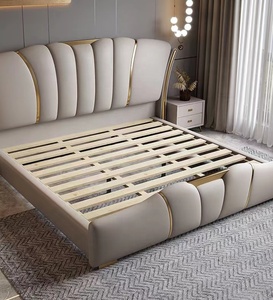 Cama de cuero de lujo ligera Italiana Moderna dormitorio principal cama doble minimalista de gama alta ambiente de lujo paquete suave cama de boda - Product Image 5