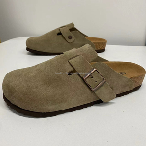 Mules en cuir de vachette suédé 100% de qualité supérieure, style Burken, pour hommes et femmes, avec semelle en liège et semelle intérieure souple, pour la maison ou l'extérieur, décontractées - Product Image 1
