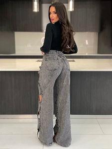 Pantalon pour <span class=keywords><strong>femme</strong></span> M50003 en denim extensible, coupe torsadée originale, décolleté, <span class=keywords><strong>jambe</strong></span> large droite, <span class=keywords><strong>jean</strong></span> pour <span class=keywords><strong>femme</strong></span> - Product Image 5