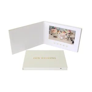 Foil emas kain Linen Ips 7 inci Hd kartu pernikahan layar Lcd buku Video Linen Album foto Video dalam cetak brosur Video