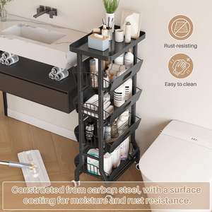 Chariot à collations à 5 niveaux avec 4 tiroirs coulissants et une étagère supérieure fixe, organisateur mobile sur roulettes pour cuisine, bureau - Product Image 2