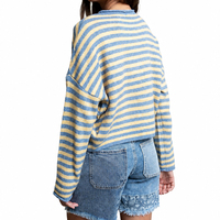 Großhandel Maßgeschneiderte Polyester-Mischung Gestreifter 7GG Strick-Cardigan mit Knopfleiste Rundhals Langarm-Pullover Lässige Preppy-Strickware