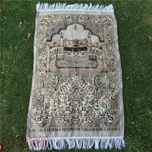 Handmade Washable Islamic Prayer Rug Travel <b>Compass</b> Design Muslim Carpet for Home Use - Product Image 4
