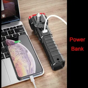 Pannocchia laterale ricaricabile USB in plastica ABS con magnete a martello di sicurezza e coltello e power bank LED torcia di emergenza