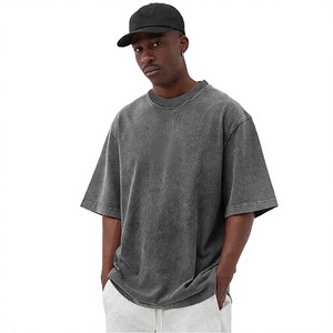 Camiseta de hombre personalizada de algodón y elastano de punto sólido, de gran gramaje, talla grande, con lavado ácido, estilo vintage, oversize, de manga corta y cuello redondo. - Product Image 3