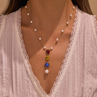 Collier de perles en acier inoxydable de style baroque vintage, plaqué or 18 carats, avec pendentif en pierres précieuses colorées pour femme, à porter au quotidien ou en soirée