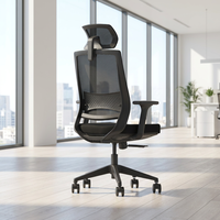 Chaise de bureau ergonomique à dossier haut en tissu noir moderne avec appui-tête réglable et accoudoirs réglables