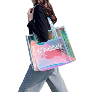 Bolso de mano transparente de PVC naranja con logotipo personalizado y cierre de botón, elegante diseño de moda para regalos y compras - Product Image 1