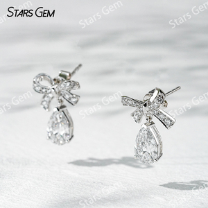 ต่างหูเพชร starsgem 2.4ct ขนาด5.8*8.9มม. ลูกแพร์ขนาด18K ประดับเพชรทองคำขาว - Product Image 2