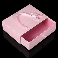 Boîte cadeau créative rose rectangulaire en carton style nœud papillon, boîte d'emballage de bijoux couleur unie pour bijoux et montres