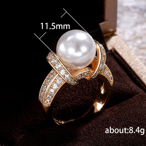 Anillo de Perlas de Oro Sólido de 18K para Mujer F668 con Diamante Natural de Corte Brillante Redondo, Joyería de Boda - Product Image 6
