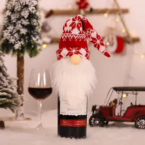 新しいクリスマス飾りフェイスレス人形ニット糸ワインボトルカバーお祝いテーブルセッティング装飾