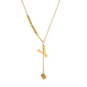 Joyería de acero inoxidable resistente al agua sin deslustre a la moda, collar con colgante de 26 letras, collar de cadena de eslabones, collares para mujer - Product Image 6