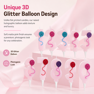 Candeline a Forma di Numero con Glitter Rosa Pastello 0-9, Decorazione per Torte di Compleanno per Bambine, Ideali per Baby Shower e Feste di Primo Compleanno - Product Image 1