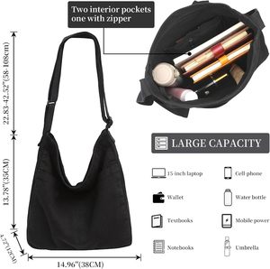 High Quality <b>Large</b> Capacity Custom Corduroy Shoulder <b>Bag</b> Corduroy Shopping Tote <b>Bag</b> with Pocket - Product Image 2