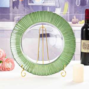 Assiettes de présentation en verre transparent de 13 pouces avec bordure verte pour mariages, anniversaires et diverses occasions - Product Image 3