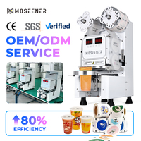 Machine de remplissage et de scellage automatique de gobelets à thé Boba MOSEENER, pour gobelets en plastique et en papier, machine de scellage de thé à bulles pour l'emballage de canettes