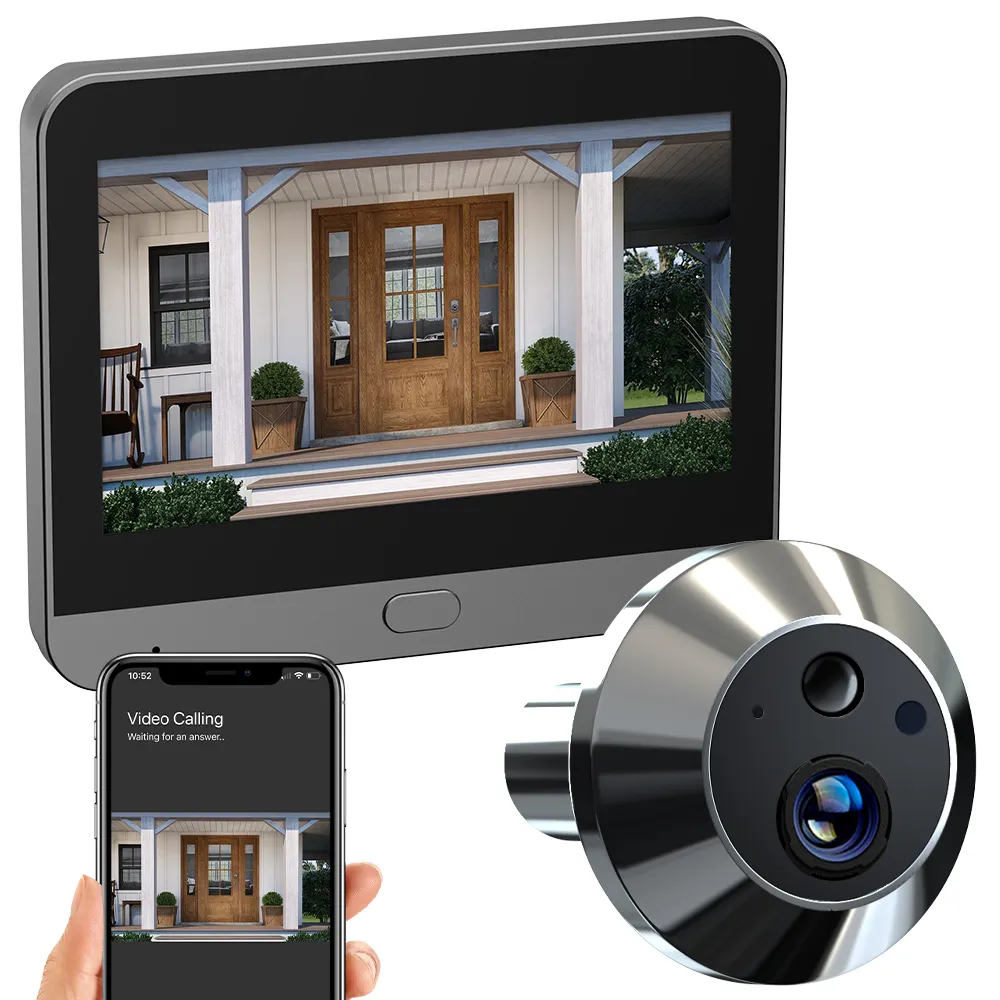 Ir Night Vision Peephole 3MP Hd 5000Mah กล้องประตูกล้อง Wifi วิดีโอกริ่งง่ายต่อการติดตั้งสองทางเสียง Tuya App