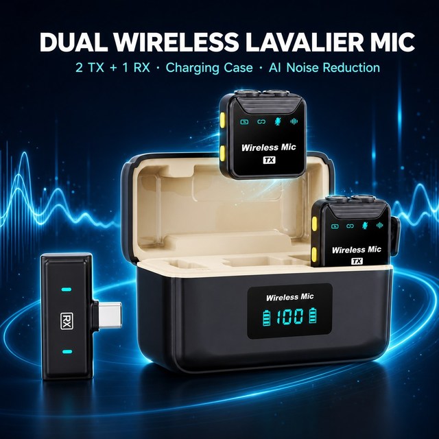 Wireless Lavalier Microphone Dual Clip on Lapel Mic AI Noise Reduction with Charging Case for Live Stream Vlog Gaming Purchase