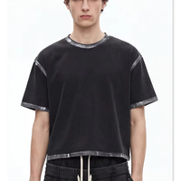 T-shirt vintage en coton brossé vieilli 285 g/m², lavé à l'eau, tricoté ample et respirant, manches courtes, style streetwear