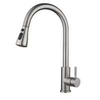 Robinet de cuisine élégant en acier inoxydable nickel brossé avec douchette extractible à arc haute et levier de commande noir