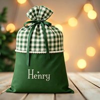 Sac de Noël personnalisé vierge en toile unie et à carreaux avec cordon de serrage pour enfants – Sac de rangement pour cadeaux de Noël