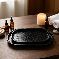 Plateau de rangement en céramique noir, finition mate, style rétro vintage, fait main, décoratif, pour la maison, accessoires de massage, style Ins