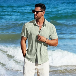 Chemises de vacances pour hommes en lin/coton respirant de haute qualité, à manches courtes, col montant, décontractées, personnalisables (ODM), couleurs et motifs imprimés sur mesure - Product Image 2