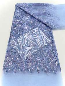 Tissu de dentelle française avec perles de paillettes brodées à la main maille de Style uni avec motif brodé tissu de dentelle en gros - Product Image 6