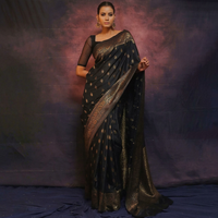 Saree Sutra Mewah untuk Wanita, Pakaian Pernikahan Tradisional India, Panjang hingga Lantai, Sari Desainer dengan Kain Blus, Bebas Kerut, Ukuran Reguler