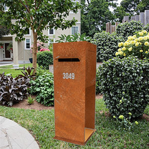 Buzón de acero Corten grande Buzón de correo impermeable independiente Construcción de metal duradera para jardín y patio - Product Image 3